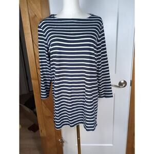 Duluth Trading Women's Long Tail Striped Long Sleeve Navy and White Tunic Top